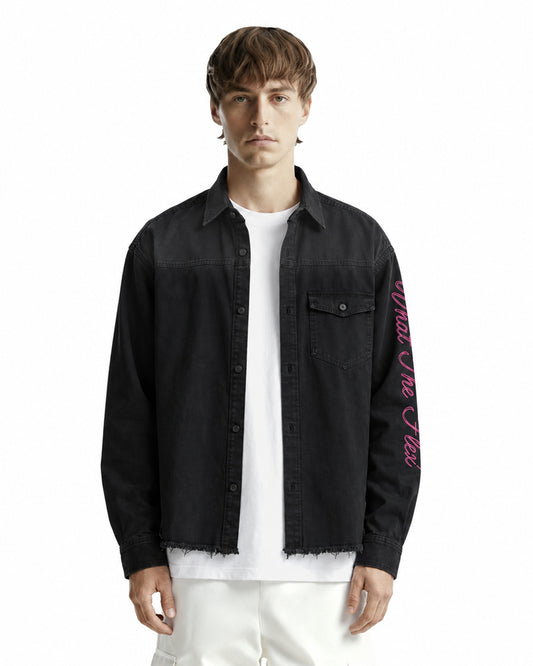 Pink Glitch Denim Shirt