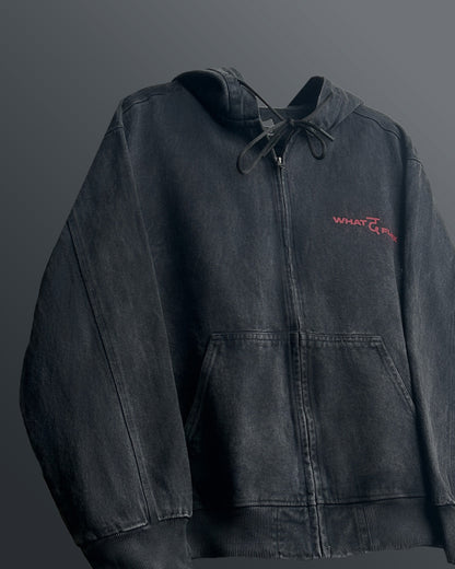 Aafat Black Denim Zipper Hoodie