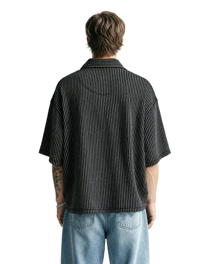 Black Wave Polo T-Shirt with Zip