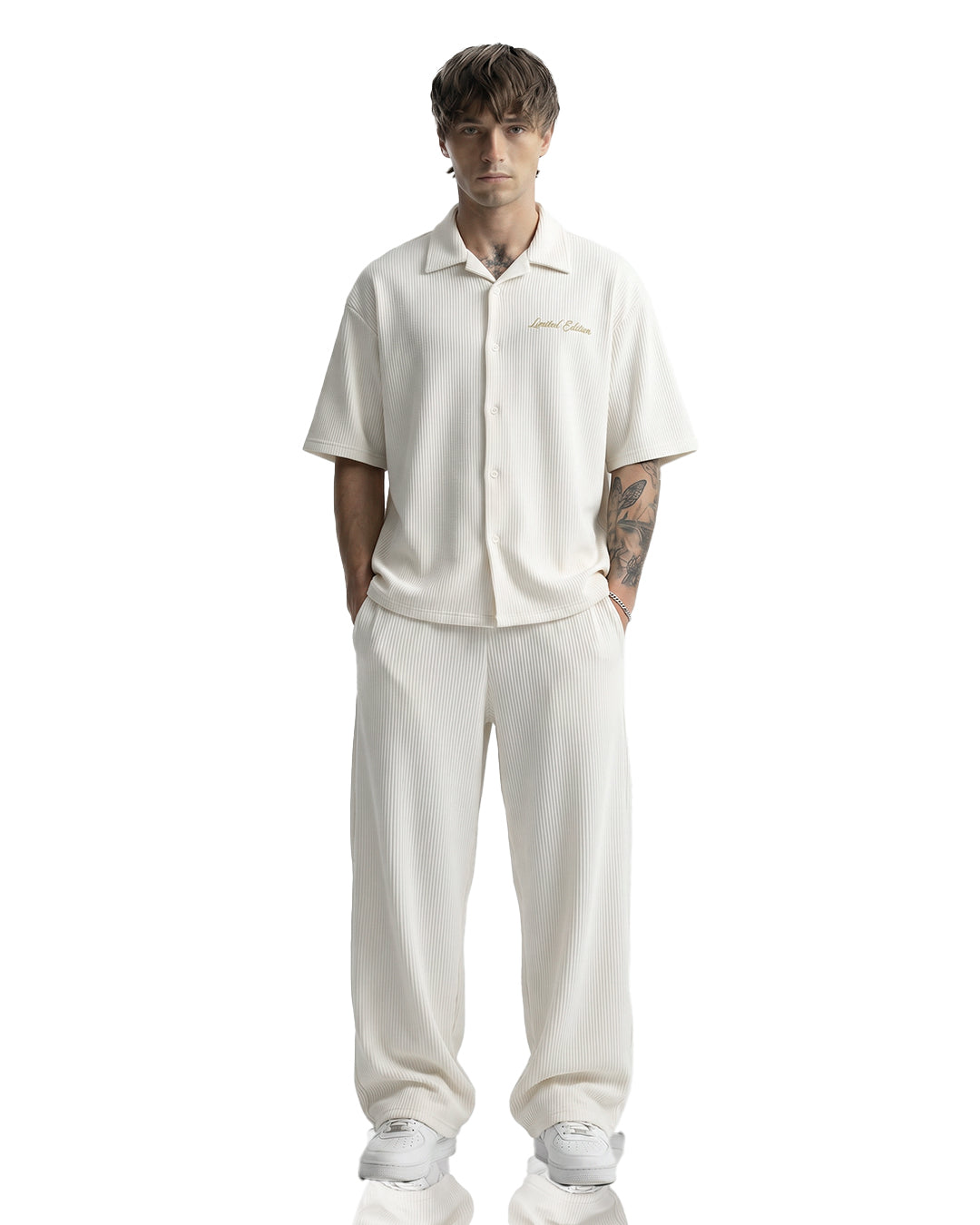 Cream Ribbed Co-ord Shirt