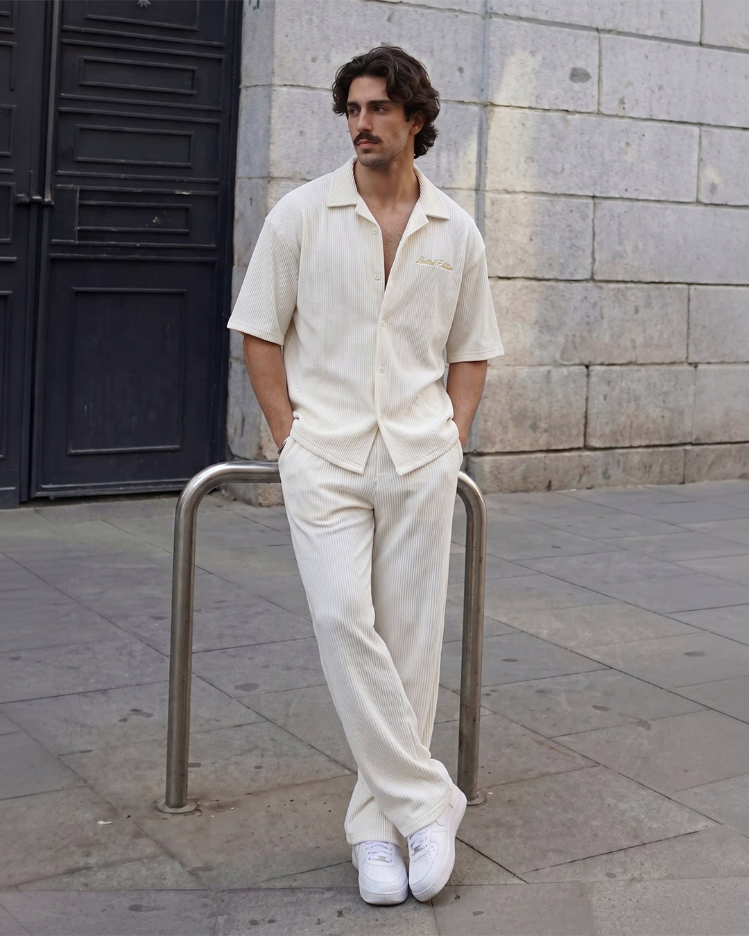 Cream Ribbed Co-ord Shirt