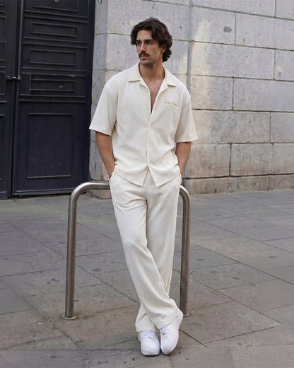 Cream Ribbed Co-ord Shirt