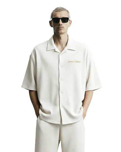 Cream Ribbed Co-ord Shirt