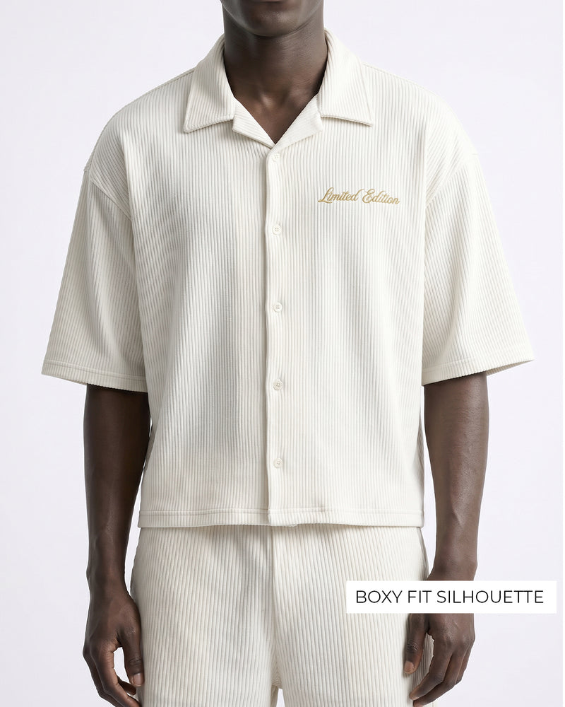 Cream Ribbed Co-ord Shirt