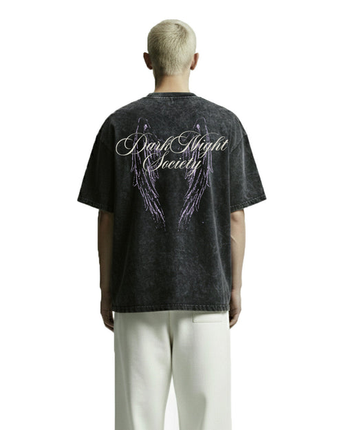 Dark Night Black Acid Wash Printed T-Shirt