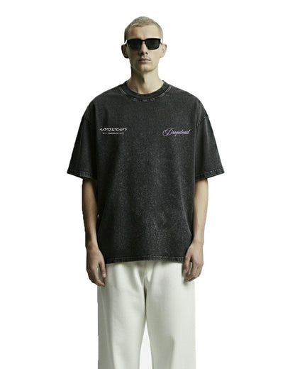 Dark Night Black Acid Wash Printed T-Shirt