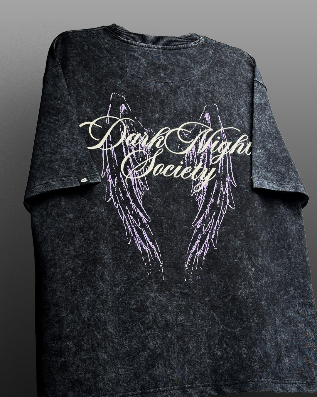Dark Night Black Acid Wash Printed T-Shirt