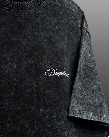 Dark Night Black Acid Wash Printed T-Shirt
