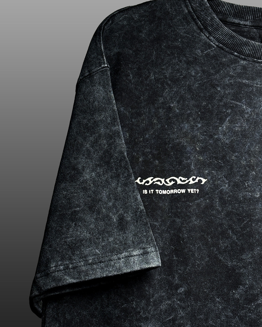 Dark Night Black Acid Wash Printed T-Shirt