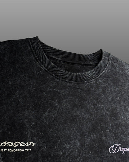 Dark Night Black Acid Wash Printed T-Shirt