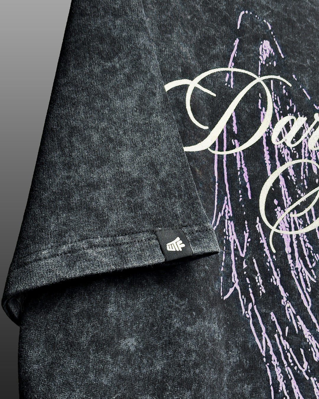 Dark Night Black Acid Wash Printed T-Shirt