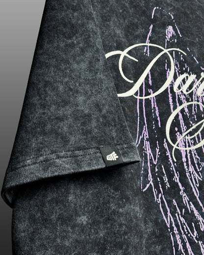 Dark Night Black Acid Wash Printed T-Shirt