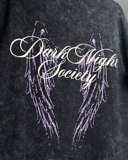 Dark Night Black Acid Wash Printed T-Shirt