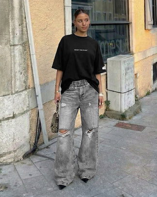 Grey Rugged Baggy Jeans