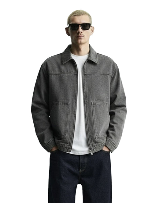 Grey Long Sleeve Stitched Denim Overshirt