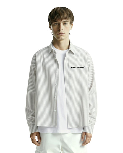 Progress Tribe Full Sleeves Grey and White Striped Shirt