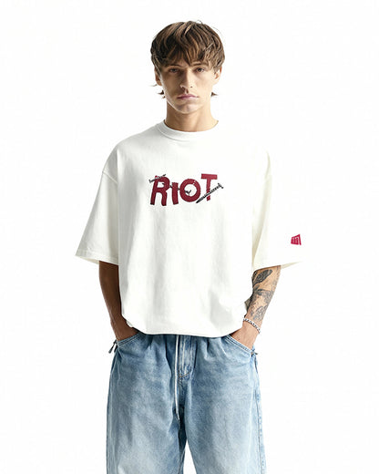 Riot Off White Boxy-Fit White T-shirt