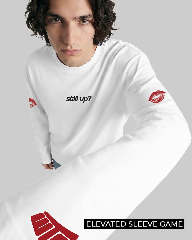 Still Up Full Sleeves Boxy-Fit White T-shirt