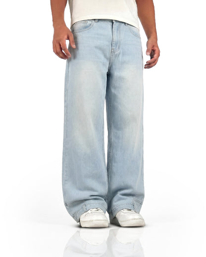 Upside Down Frost Blue Baggy Jeans