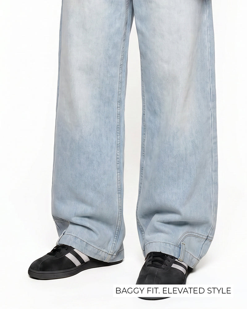 Upside Down Frost Blue Baggy Jeans