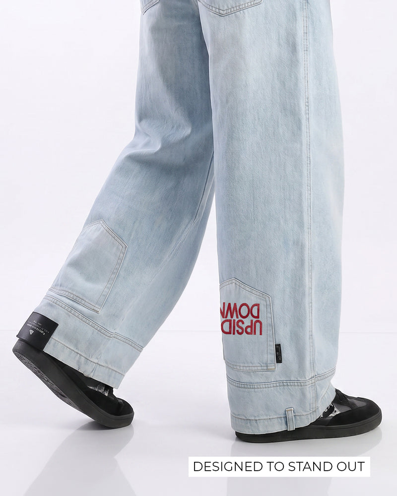Upside Down Frost Blue Baggy Jeans