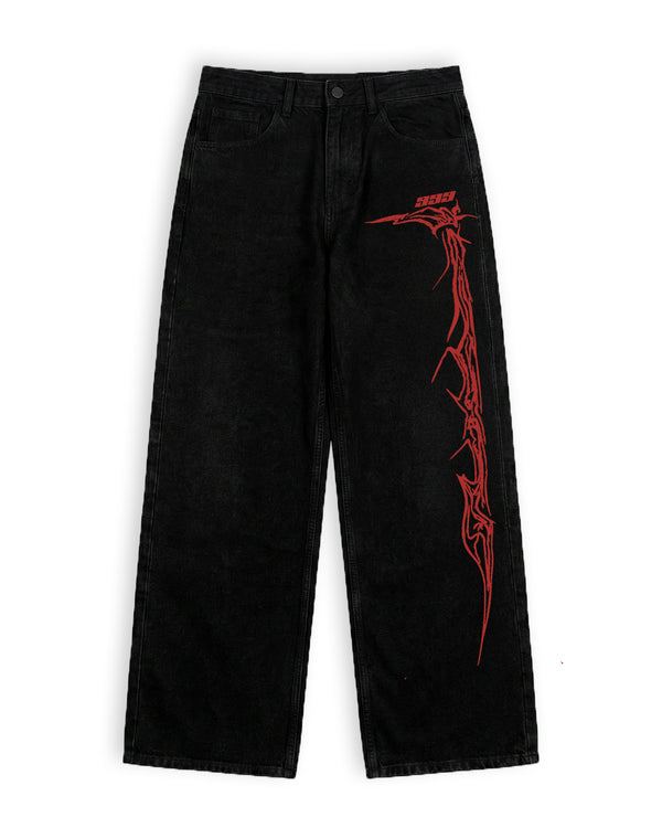 Veins Black Baggy Jeans