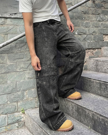 Zipper Denim Baggy Jeans