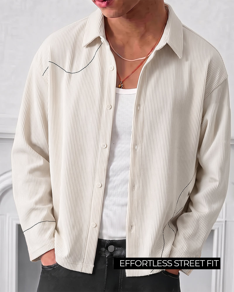 Abstract Off White Ribbed Shirt