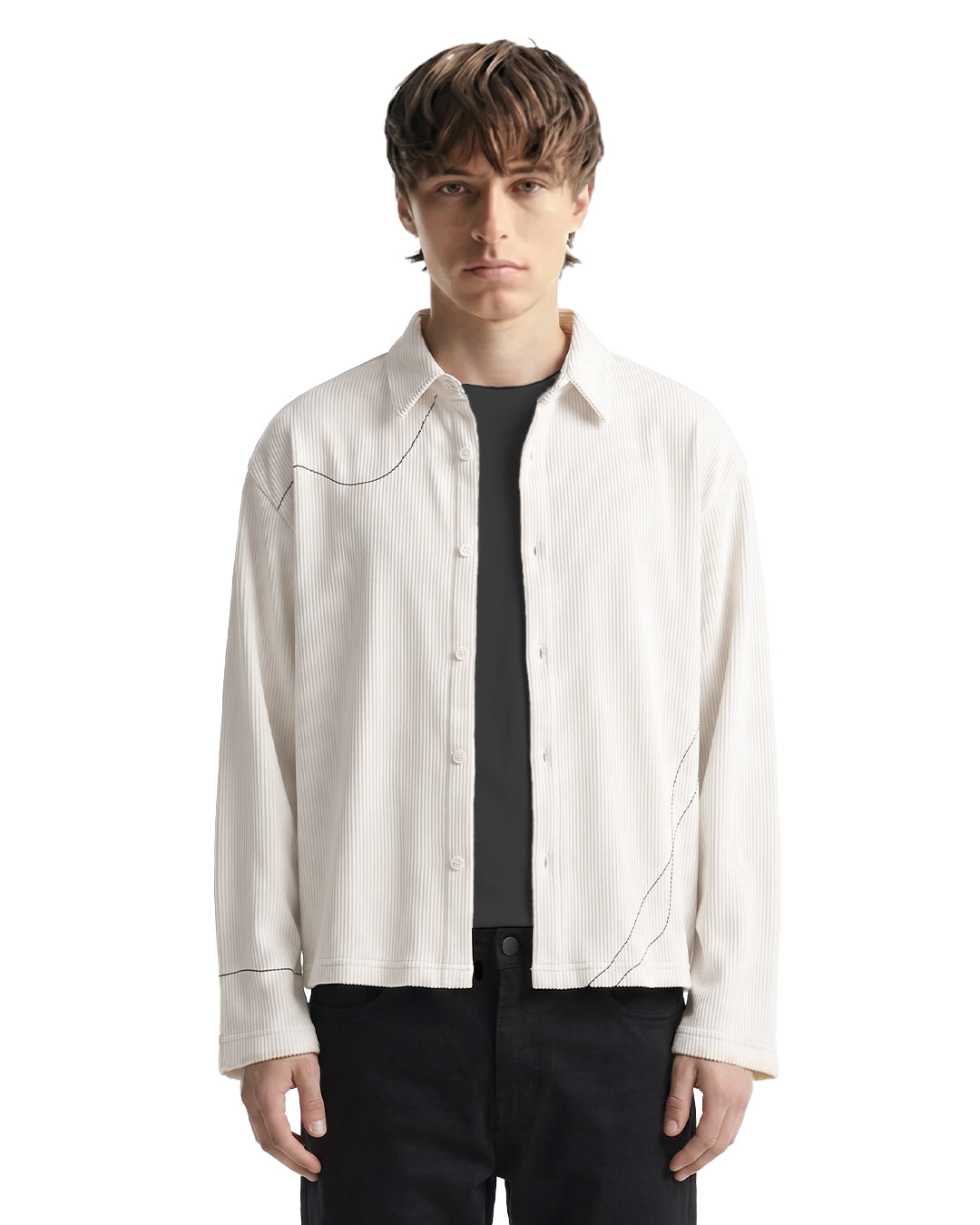 Abstract Off White Ribbed Shirt