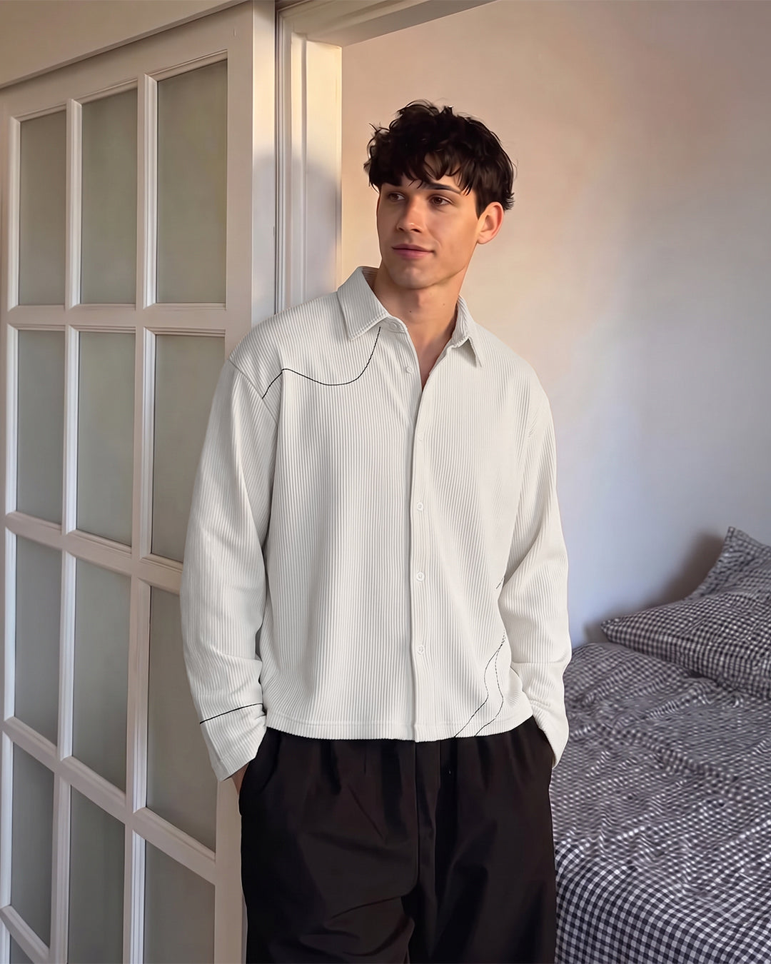 Abstract Off White Ribbed Shirt