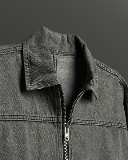 Grey Long Sleeve Stitched Denim Overshirt
