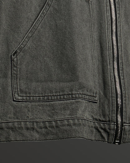 Grey Long Sleeve Stitched Denim Overshirt