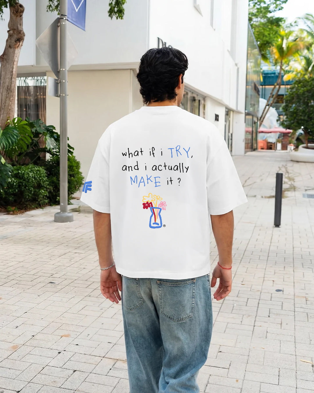 I Try White Boxy-Fit T-Shirt