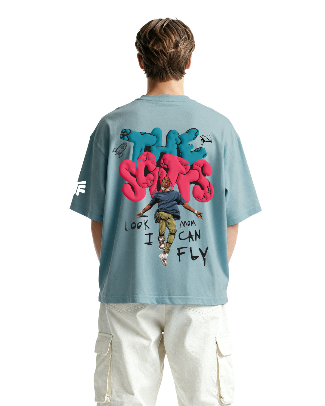 Travis Scott Printed Sky Blue Tshirt