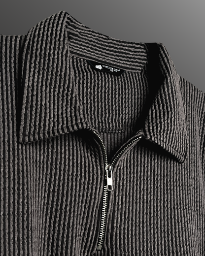 Black Wave Polo T-Shirt with Zip