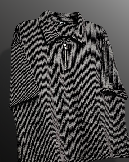Black Wave Polo T-Shirt with Zip